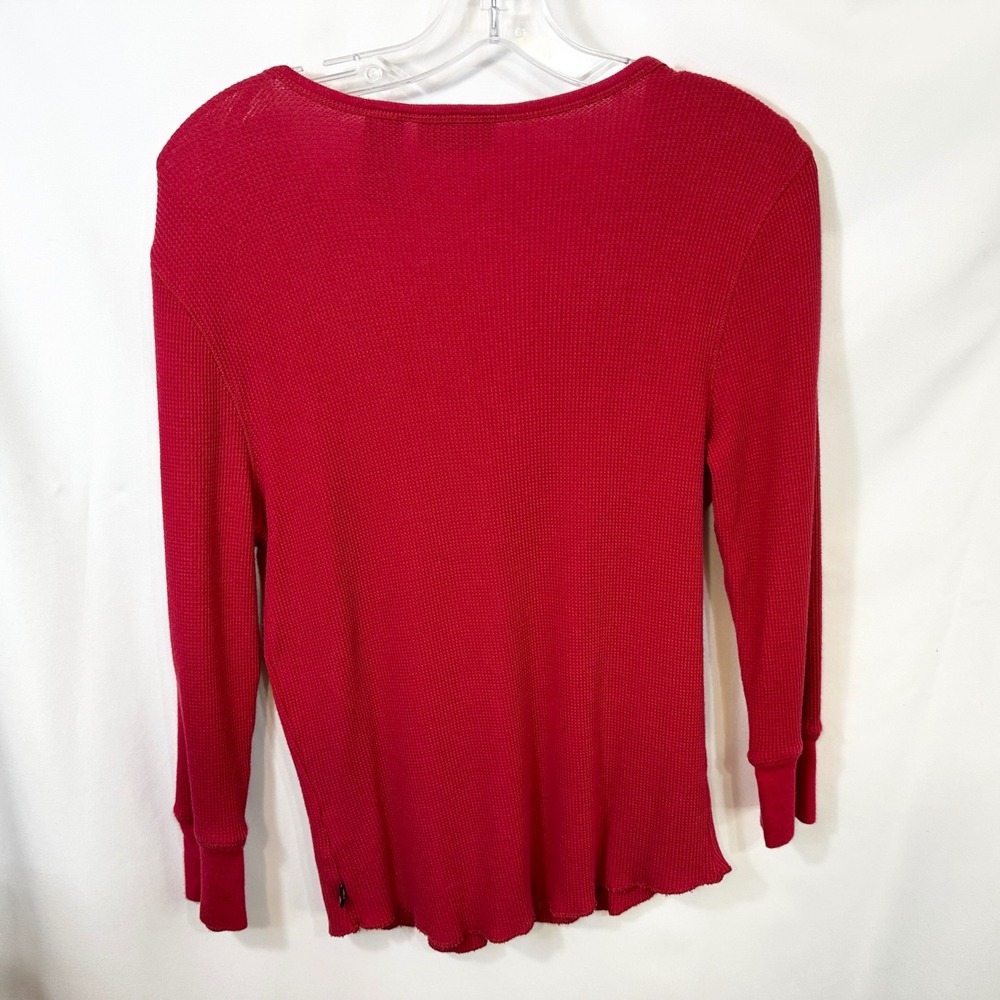 VTG Polo Ralph Lauren Medium Henley Top Red Waffle Knit Thermal Y2K Preppy 1501 - Picture 2 of 8